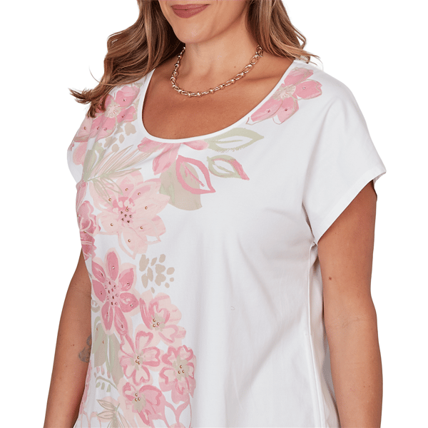 Plus Size Hearts of Palm Bloom Service Cap Sleeve Floral Blouse