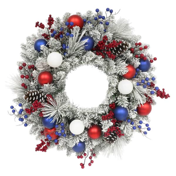 Puleo International 24in. Flocked Decorated Christmas Wreath - image 