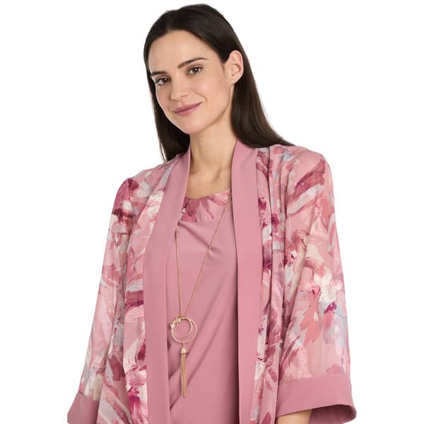 Womens R&M Richards Long Sleeve Rose Floral Jacket Dress
