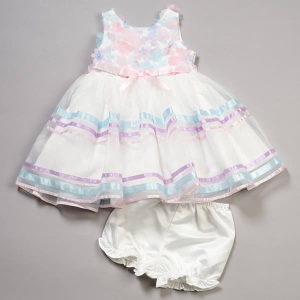 Baby Girl (12-24M) Rare Editions 3D Flower Bodice Mesh Dress - image 
