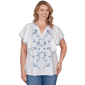 Plus Size Ruby Rd. French Riviera Ruffle Sleeve Embroidery Blouse - image 1