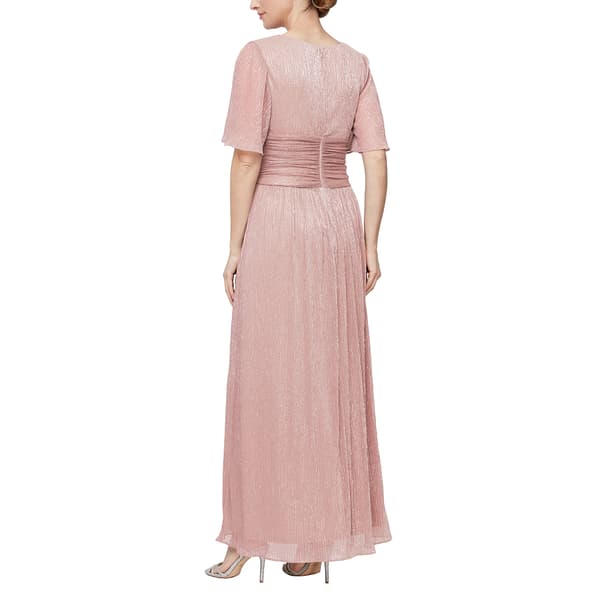 Womens SLNY Flutter Sleeve Ruched Empire Waist Glitter Maxi