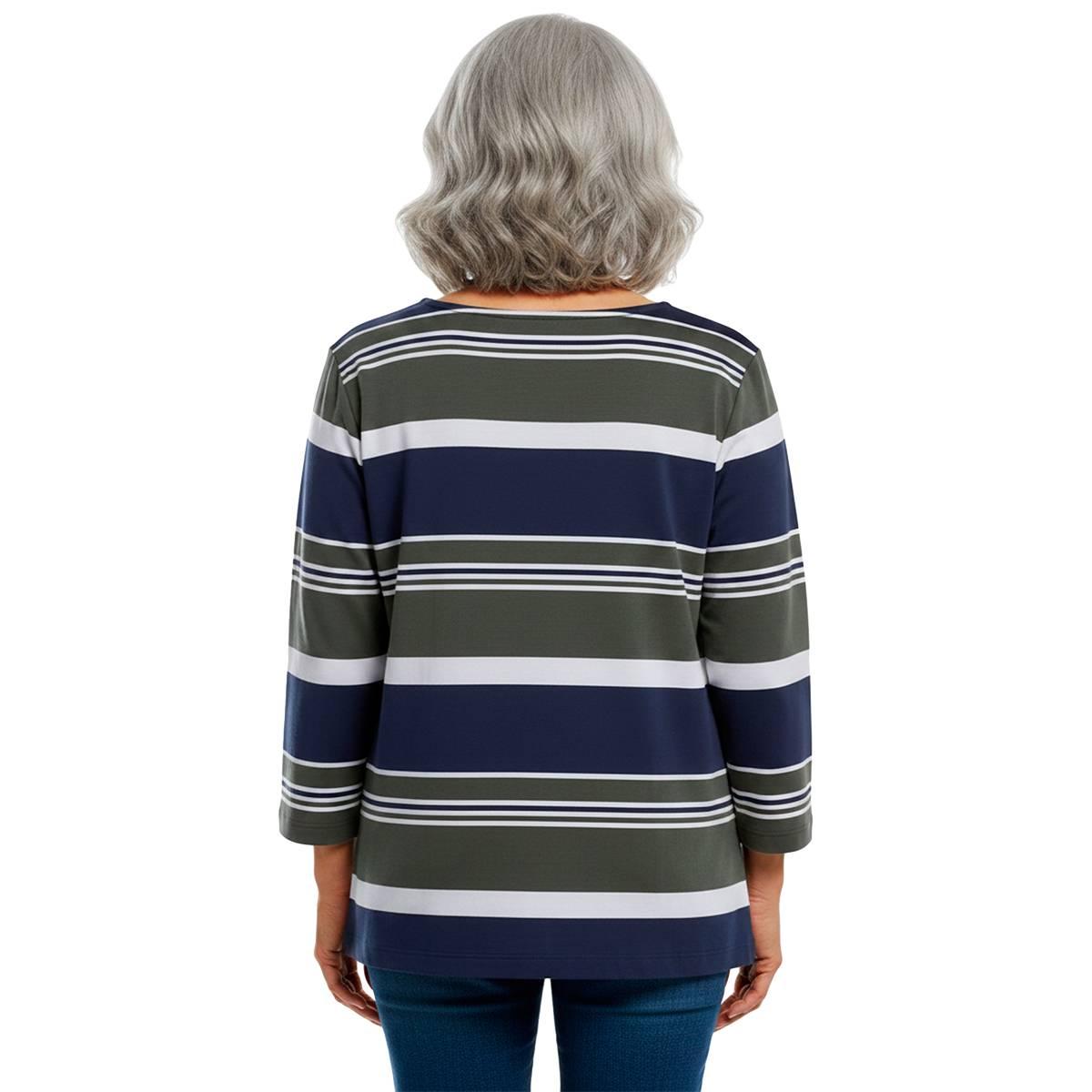 Petite Hasting & Smith 3/4 Sleeve Stripe Button Detail Tee