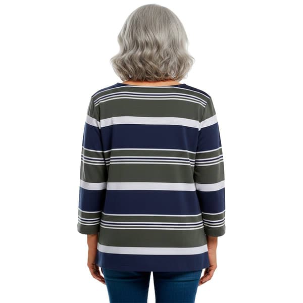 Petite Hasting & Smith 3/4 Sleeve Stripe Button Detail Tee