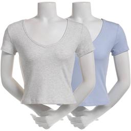 Juniors Pink Rose 2pk. Short Sleeve Modal Spandex V-Neck Tee