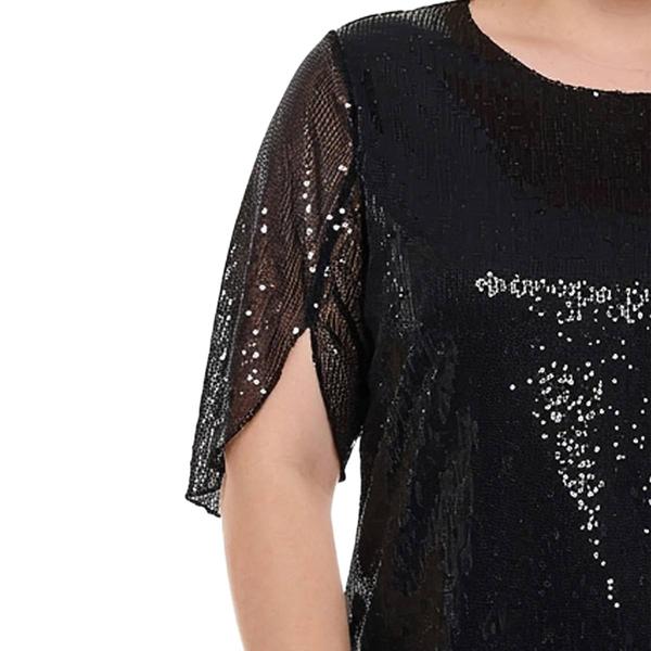 Plus Size NY Collection Split Sleeve Scoop Neck Sequin Blouse
