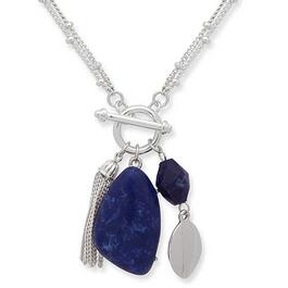 Chaps Silver-Tone & Navy Stones Toggle Pendant Necklace