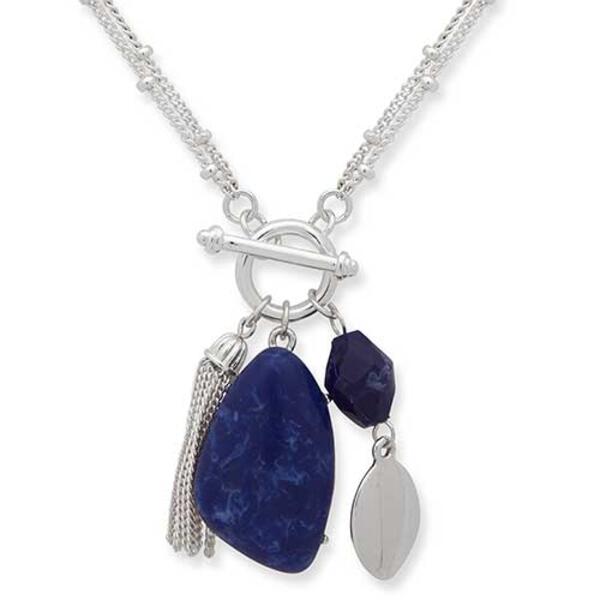 Chaps Silver-Tone & Navy Stones Toggle Pendant Necklace - image 