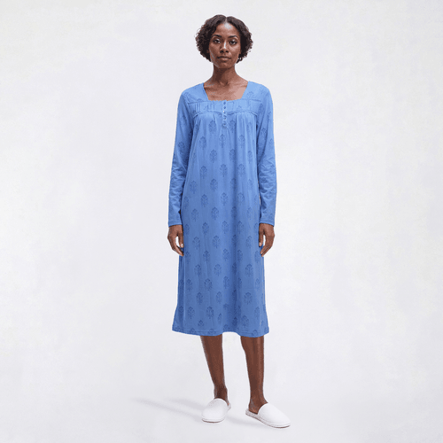 Womens White Orchid Long Sleeve Lotus Stamp Nightgown
