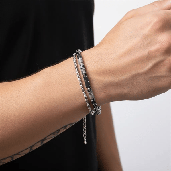 Mens Iron Saints Black Hematite Bead Multi Strand Bracelet