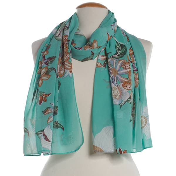 Womens Renshun Summer Floral Pearl Silky Oblong Scarf - image 