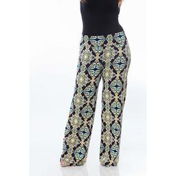 Plus Size White Mark Print Palazzo Pants - Yellow/Navy