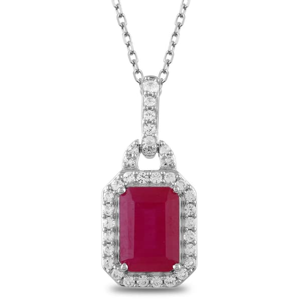 Gemstone Classics(tm) Silver Created Ruby White Sapphire Pendant