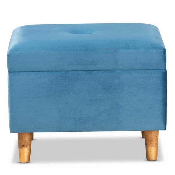 Baxton Studio Elias Sky Blue Velvet Fabric & Wood Storage Ottoman
