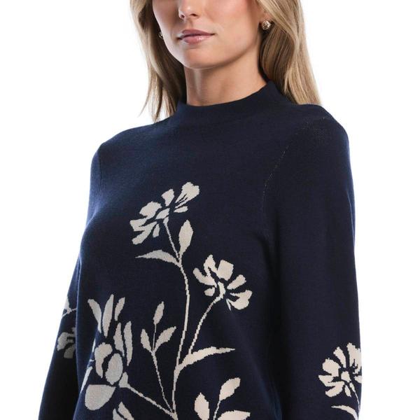Womens Rafaella® Long Sleeve Floral Jacquard Mock Neck Sweater