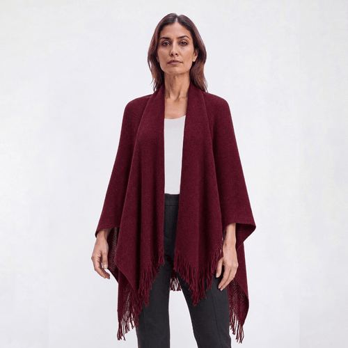 Womens Renshun Solid Knit Fringe Ruana - image 