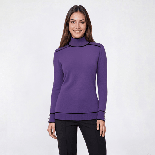 Womens Retrology Mock Neck Sweater with Piping