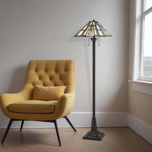 HomeRoots 62in. Bronze Floor Lamp With Tiffany Glass Empire Shade