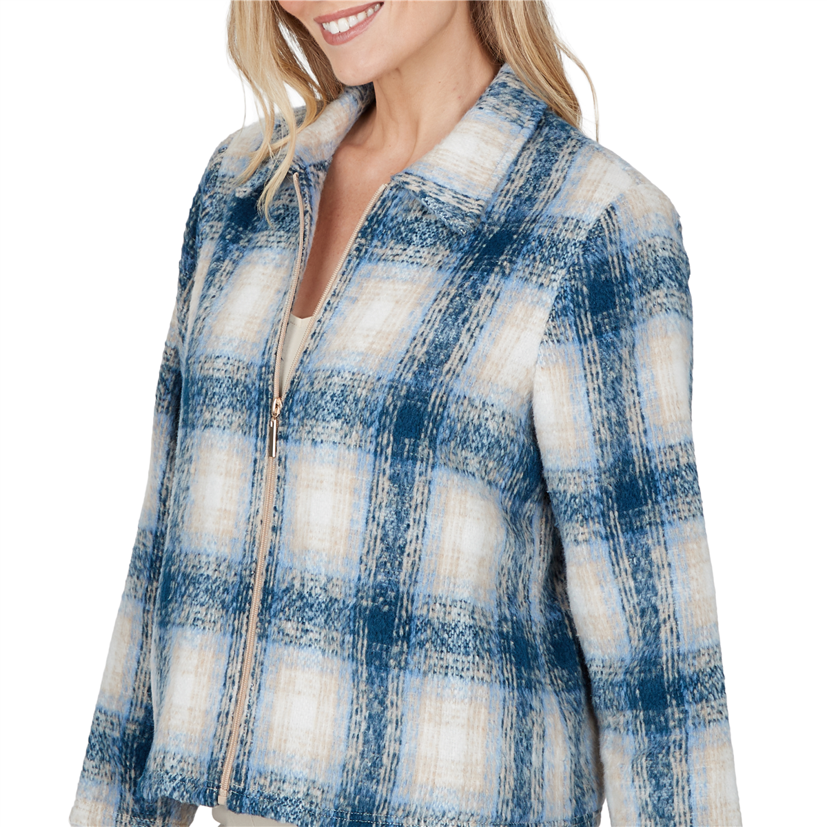 Petite Alfred Dunner Sunset Ridge Plaid Zip Front Jacket