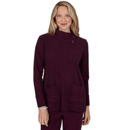 Womens Ruby Rd. Premium Luxe Rib Cable Knit Trim Sweater