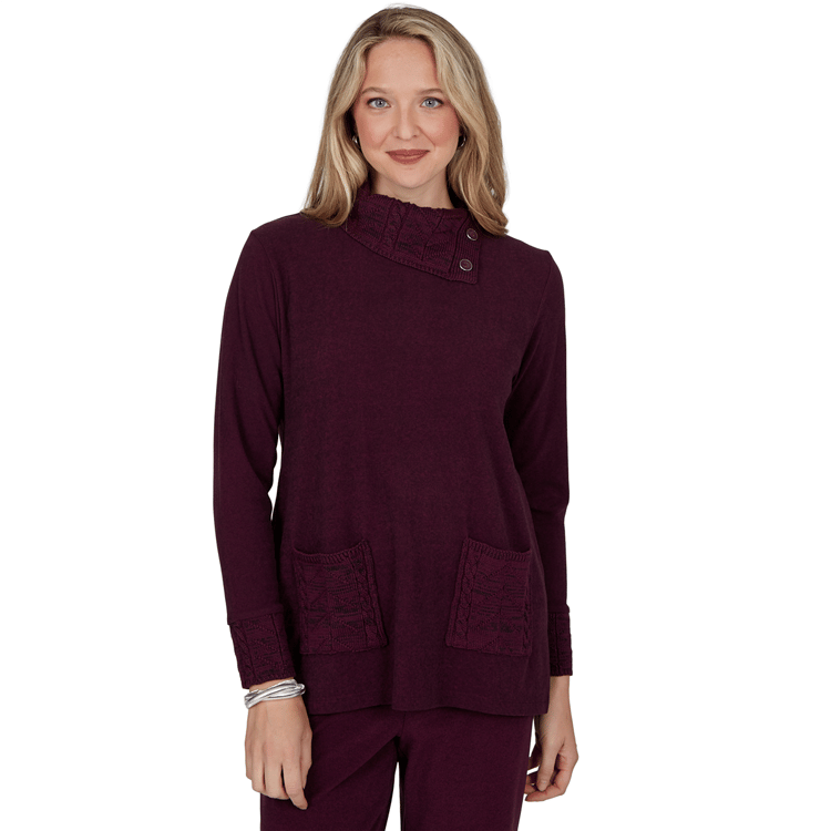 Womens Ruby Rd. Premium Luxe Rib Cable Knit Trim Sweater