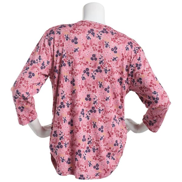 Womens Bonnie Evans Floral Print 3/4 Sleeve Hacci Top