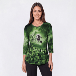 Womens OneWorld Long Sleeve Stud Embellished Witch Tee