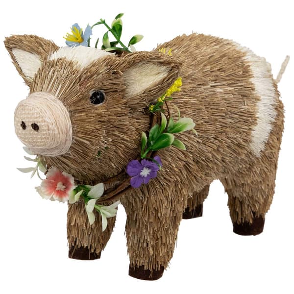 Northlight Seasonal Boy Piglet with Floral Wreath Spring Figurine - image 