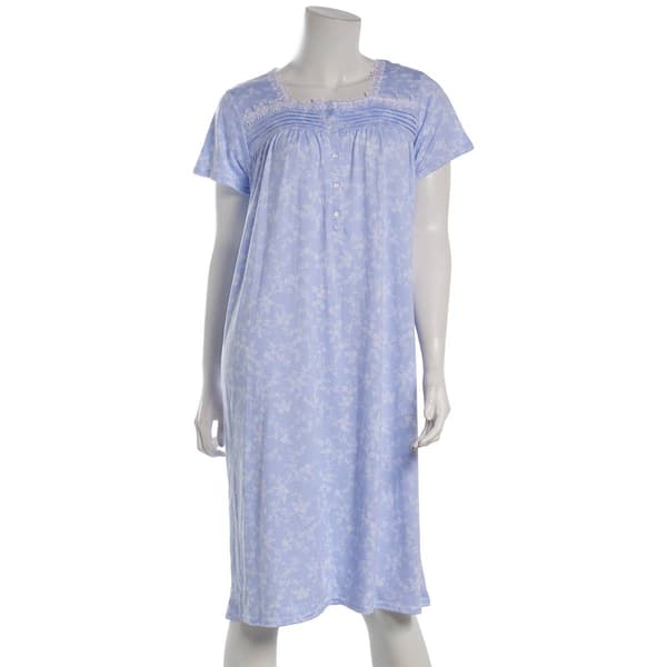 Womens Laura Ashley Short Sleeve Vine Floral Lace Trim Nightgown