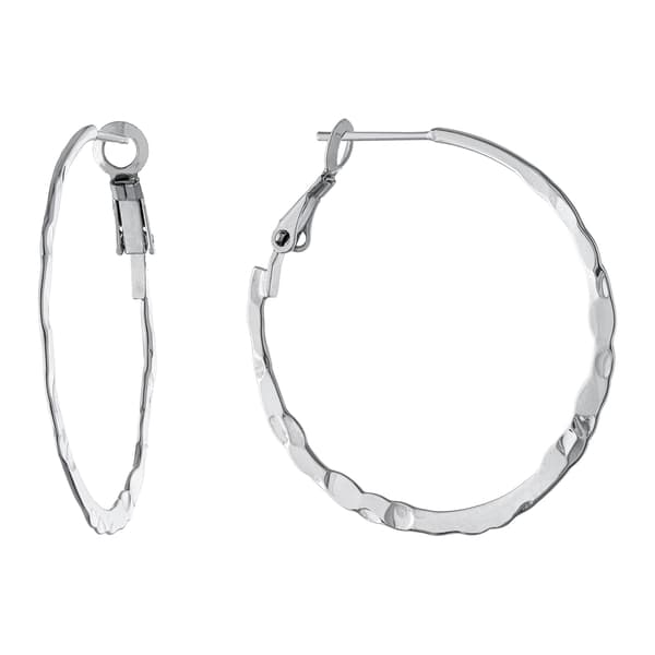 Fine Silver Plated 33mm Hammered Hoop Earrings - image 