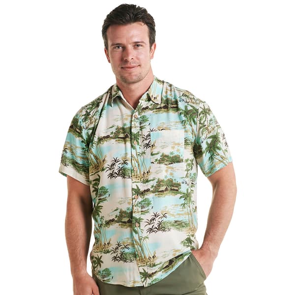 Mens Joe Marlin Tropical Palm Island Rayon Button Down Shirt - image 