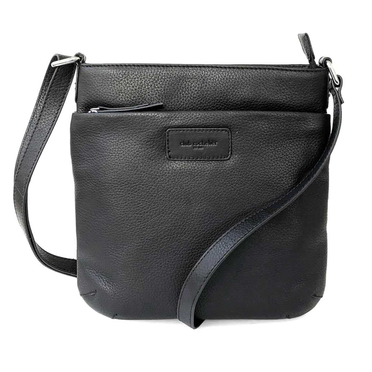 Club Rochelier Onyx Leather Top Zipper Crossbody