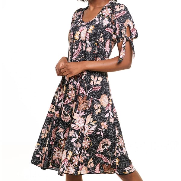 Womens Sami & Jo Short Tie Sleeve Floral Diamond A-Line Dress