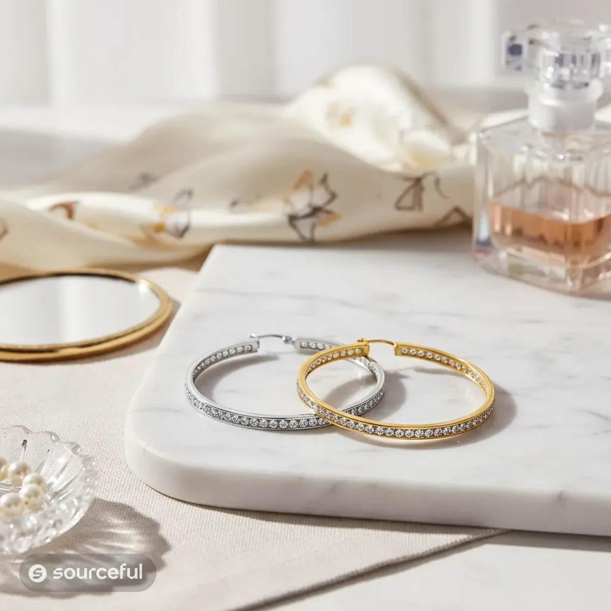 Saffron Silver & Gold Inside Out 40mm Hoop Earrings Set