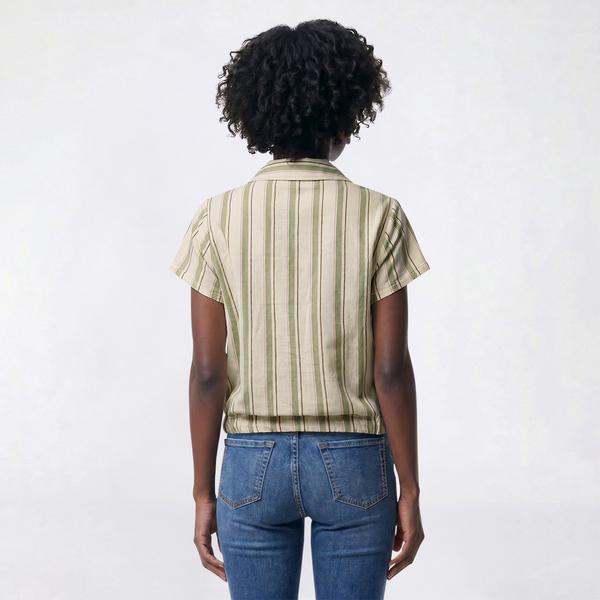 Womens Como Black Short Sleeve Stripe Tie Hem Blouse