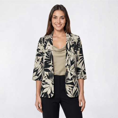 Womens Soho Apparel 3/4 Sleeve Palm Leaf Blazer - image 