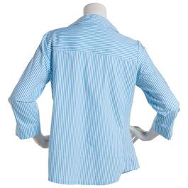 Womens Emily Daniels 3/4 Sleeve Stripe Button Front Blouse-BLUE