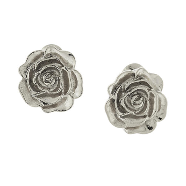 1928 Silver-Tone Flower Button Clip On Earrings - image 