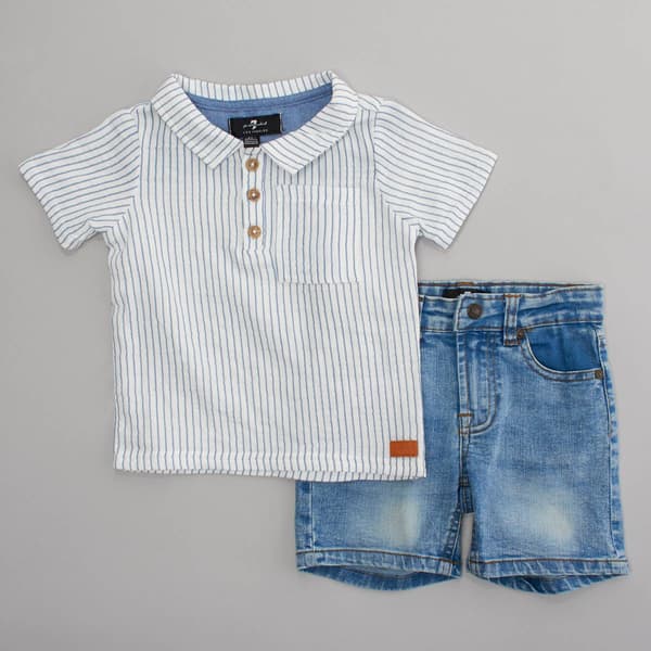 Toddler Boy 7 For All Mankind&#40;R&#41; Stripe Top & Denim Shorts Set - image 