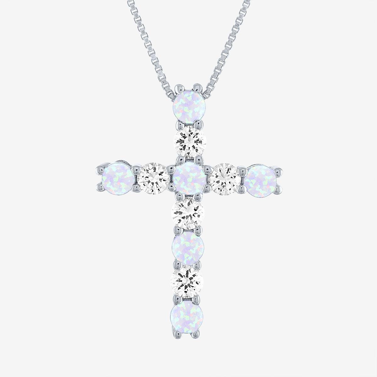 Gemstone Classics™ Opal & White Sapphire Cross Pendant