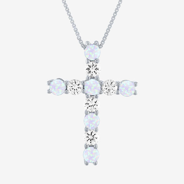 Gemstone Classics&#40;tm&#41; Opal & White Sapphire Cross Pendant - image 