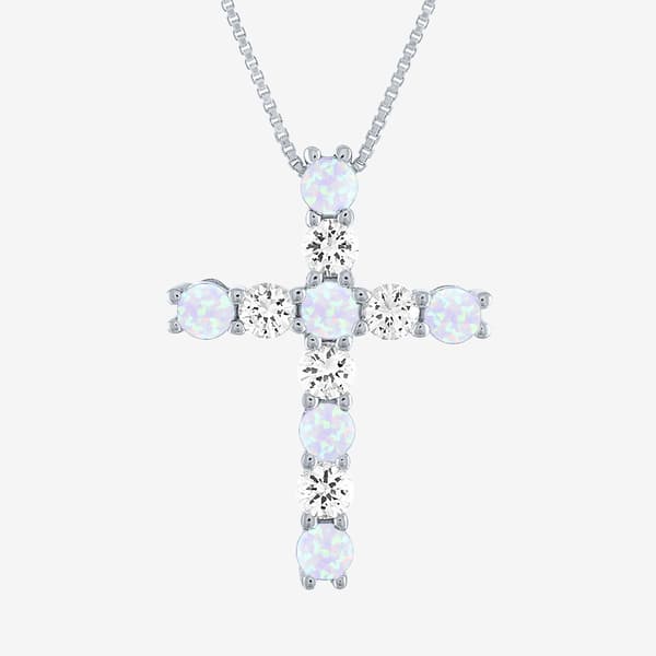 Gemstone Classics(tm) Opal & White Sapphire Cross Pendant - image 