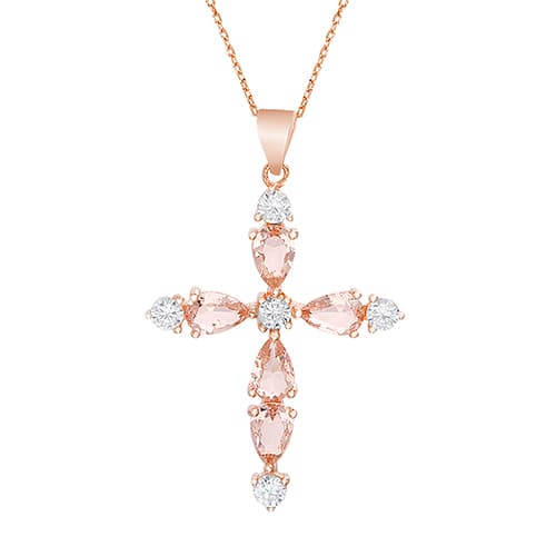 Rose Gold Plated & Cubic Zirconia Cross Necklace - image 