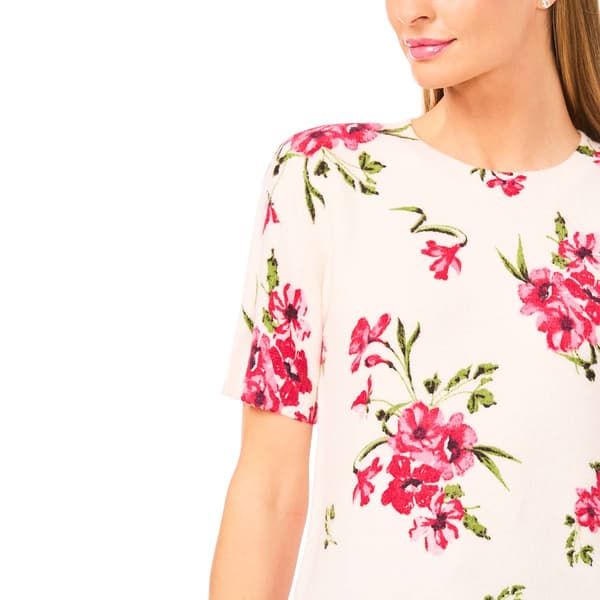 Womens Cece Short Sleeve Rib Floral Sweater