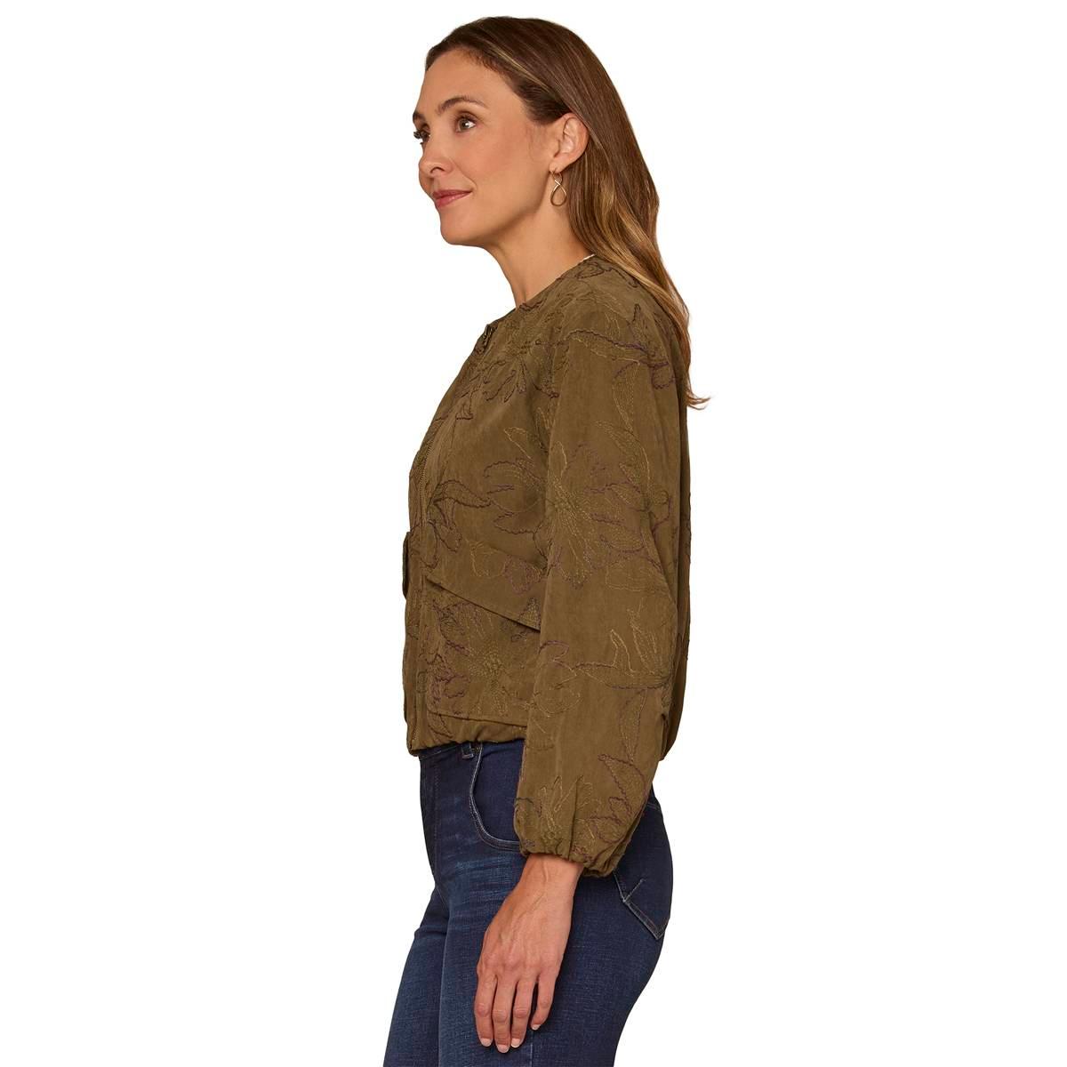 Womens Democracy Cropped Embroidered Bomber Jacket