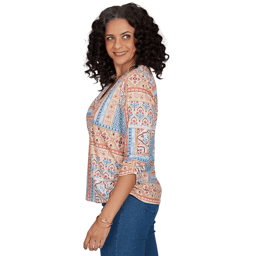 Womens Alfred Dunner Tuscany 3/4 Sleeve Patchwork Henley Blouse