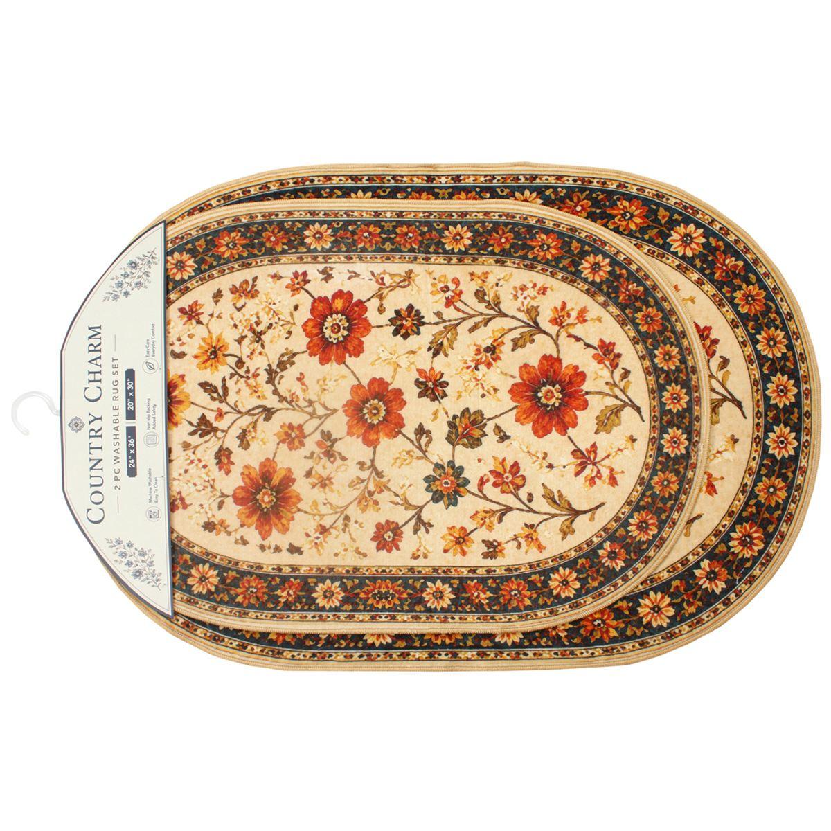Crown Collection Floral Oval Rug Set - Ivory