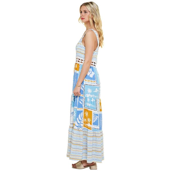 Juniors No Comment Picot Summer Patchwork Cut Out  Maxi Dress