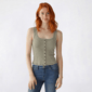 Juniors Pink Rose Washed Ribbed Button Up Tank Top - image 1