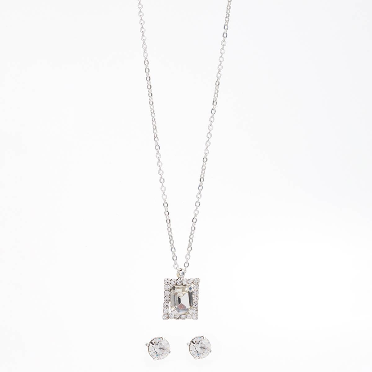 Rosa Rhinestones Rectangle Pendant and Earring Set